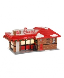Forget turkey, ditch the roast beef. This holiday, everyone will gather 'round for a very festive fast-food Christmas at the original home of Chick-fil-A. Red bows, green garland and bright white snow make the irresistible collectible that much more merry. From Department 56. Forget turkey, ditch the roast beef. This holiday, everyone will gather 'round for a very festive fast-food Christmas at the original home of Chick-fil-A. Red bows, green garland and bright white snow make the irresistible collectible that much more merry. From Department 56.