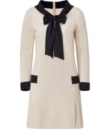 Put a sartorial spin on daytime sophistication in Moschinos sweet-chic two-tone sailor dress - Draped neckline with slit and tie, long sleeves, skirt with side pleating, black trim throughout, hidden back zip - Loosely tailored fit - Wear with patent leather flats and a chain-detailed handbag Put a sartorial spin on daytime sophistication in Moschinos sweet-chic two-tone sailor dress - Draped neckline with slit and tie, long sleeves, skirt with side pleating, black trim throughout, hidden back zip - Loosely tailored fit - Wear with patent leather flats and a chain-detailed handbag