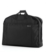 An easier way to arrive fresh and pressed. Lightweight and fully stocked with multiple organizational features, this garment sleeve uses a locking hanger clamp system that keeps clothes wrinkle free and is built with handles that fasten together for even easier carrier. Limited 10-year warranty.