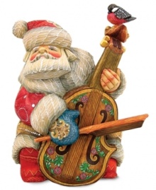 Sounds of the season. A robin sings backup as St. Nick takes to the strings in this exquisitely hand-painted figurine from DeBrekht. Elaborate carvings throughout render the collectible one of a kind. Sounds of the season. A robin sings backup as St. Nick takes to the strings in this exquisitely hand-painted figurine from DeBrekht. Elaborate carvings throughout render the collectible one of a kind.