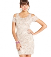 Cut-outs at the shoulder take this fitted lace B Darlin dress from sweet to smoldering!