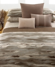 Inspired by African wild game, yet reinterpreted in an abstract watercolor, Calvin Klein's Tanzania duvet cover features a palette of earthy hues on soft, Egyptian cotton sateen. Hidden button closure; reverses to self. Inspired by African wild game, yet reinterpreted in an abstract watercolor, Calvin Klein's Tanzania duvet cover features a palette of earthy hues on soft, Egyptian cotton sateen. Hidden button closure; reverses to self.