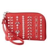 Metal circles, leaves and diamonds glitter from the Ruby wristlet for an updated look on hippie chic.