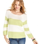 Thick stripes and a lovely boat neckline make this raglan-sleeve sweater from It's Our Time an easy choice for the season.