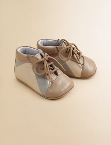 Soft-tone signature check design with supple leather trim for stylish first steps.Lace-up50% cotton/50% leather upperLeather liningLeather soleImported
