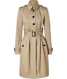 With heritage detailing reflecting the original Burberry trench coat, this gathered waist version from Burberry London counts as an iconic, multi-season investment - Classic collar with hook closure, set-in long sleeves with belted cuffs, epaulettes, button-down front, belted gathered waist, rain shield - Fitted silhouette - Pair with slim trousers or jeans and a cashmere pullover, or wear over tailored sheath dresses