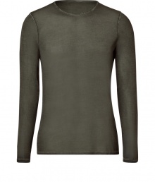 Stylish t-shirt in fine, pure dark green silk - Supremely soft, summer weight material has a well-worn, vintage look - Crew neck, long sleeves and decorative seams - Leaner cut tapers gently through waist - Casually elegant, easily dressed up or down - Wear solo or layer beneath a blazer and pair with jeans, chinos, shorts or linen trousers