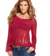 Rock out in this shredded, bell sleeve sweater from Jessica Simpson for a fashion-forward look that's girl, deconstructed!