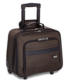 The size and style of a tote with the boundless mobility of wheels, you'll never tire of Hartmann's mobile bring-along bag. Keep everyday items by your side in the spacious front compartment and large gusseted zip pocket, divided by an interior slash pocket. An aluminum telescoping handle with push-button locking system and extremely durable inline skate wheels make transport and maneuverability a breeze. Limited lifetime warranty. The size and style of a tote with the boundless mobility of wheels, you'll never tire of Hartmann's mobile bring-along bag. Keep everyday items by your side in the spacious front compartment and large gusseted zip pocket, divided by an interior slash pocket. An aluminum telescoping handle with push-button locking system and extremely durable inline skate wheels make transport and maneuverability a breeze. Limited lifetime warranty.