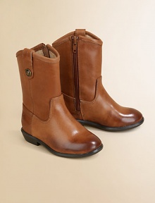 Your little cowgirl will look adorable in this mini version of the grown-up boot with side zipper and pull-on tabs, crafted in plush leather.Side zipperLeather upperLeather liningRubber solePadded insoleImported