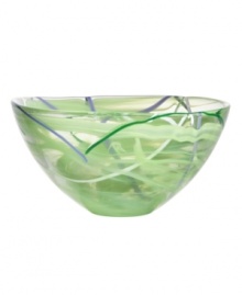 With a lime-green haze and hand-applied bands of eye-catching color, each Contrast bowl from Kosta Boda is completely unique. A simple shape showcases each stroke and swirl with true artistry. With a lime-green haze and hand-applied bands of eye-catching color, each Contrast bowl from Kosta Boda is completely unique. A simple shape showcases each stroke and swirl with true artistry.