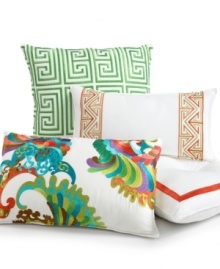 A swirl of colors adorns your Coral bed with this embroidered decorative pillow, featuring Coachella, a signature Trina Turk pattern, for a fun and abstract look. Zipper closure. A swirl of colors adorns your Coral bed with this embroidered decorative pillow, featuring Coachella, a signature Trina Turk pattern, for a fun and abstract look. Zipper closure.