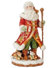 Santa stands alone as the jolliest man on Christmas in Fitz and Floyd's Bountiful Holiday figurine. Rich with detail, from the autumnal pattern in his coat to the animals on the forest floor below, it makes a very merry impression in any holiday setting. Santa stands alone as the jolliest man on Christmas in Fitz and Floyd's Bountiful Holiday figurine. Rich with detail, from the autumnal pattern in his coat to the animals on the forest floor below, it makes a very merry impression in any holiday setting.