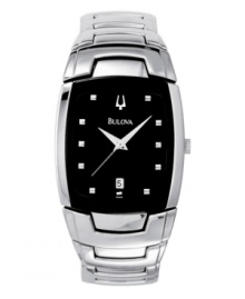 Simple, shining style, perfect for any look, any time. With a stainless steel bracelet and case, sleek black dial with 3-hand movement, and date window. Water resistant to 30 meters. Three-year limited warranty.