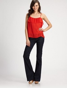 Floaty squareneck with a front-to-back ruffle detail and flirty scoopback. Squareneck with ruffle detailSpaghetti strapsScoopbackPolyesterMachine washImportedModel shown is 5'9½ (176cm) wearing size Small.