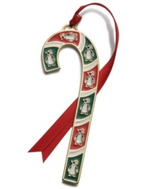 A Christmas classic that's never been sweeter, Wallace's 2012 candy cane ornament alternates gold-trimmed stripes with stocking-capped penguins. A Christmas classic that's never been sweeter, Wallace's 2012 candy cane ornament alternates gold-trimmed stripes with stocking-capped penguins.