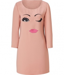 Equal parts cheeky and chic, Moschino C&Cs embroidered wink shift lends a sweetly seductive finish to your look - Scooped neckline, 3/4 sleeves, hidden side zip - Straight silhouette - Team with patent leather ballerinas and metallic clutches for cocktails