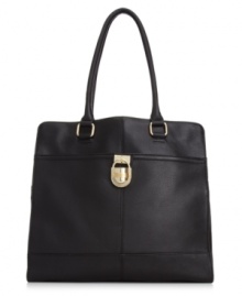 Elegant and understated but big on style, this city-sleek silhouette from Calvin Klein epitomizes exquisite accessorizing. Crafted from sumptuous leather with golden detailing, it's ideal for the lady about town.