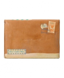 Travel the world in style with this vintage-chic passport case by Fossil. Postage-inspired accents and an inscription that reads 'wherever the wind takes us' adds free-spirited appeal to this well-traveled design.