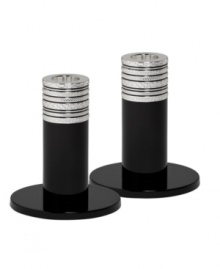 Light up your home with the grace and sophistication of Vera Wang's With Love Noir candlesticks. Geometric detail lends extra shimmer to black enamel in a set that invokes modern and deco design. Light up your home with the grace and sophistication of Vera Wang's With Love Noir candlesticks. Geometric detail lends extra shimmer to black enamel in a set that invokes modern and deco design.