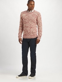 A remarkable way to add color to your wardrobe in a melange salt-and-pepper knit with the soft luxury of alpaca and wool. CrewneckRibbed neckline, cuffs and hem45% cotton/20% alpaca/20% wool/15% polyamideMachine washImported