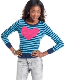 We love this striped sweater from Sweater Project for its bright stripes and adorable heart-print! We love this striped sweater from Sweater Project for its bright stripes and adorable heart-print!