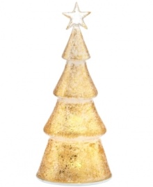 A lovely decoration for any room in your home, this tree figurine from Lenox embraces frosted glass with shimmering gold accents for a touch of pure holiday magic. A lovely decoration for any room in your home, this tree figurine from Lenox embraces frosted glass with shimmering gold accents for a touch of pure holiday magic.