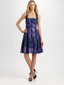 A subtle, tribal-inspired print dresses up this party perfect design.Square necklineWide strapsPleated bodice and skirtBanded waistAngled back strapsConcealed back zipAbout 23 from natural waistFully linedPolyesterDry cleanMade in Italy of imported fabricModel shown is 5'10 (177cm) wearing US size 4. 