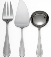 Understated simplicity produces an overall elegant effect in this Powercourt flatware from Waterford. The delicate crisscross pattern around the edge of each handle makes the set subtle enough to look great with virtually any table setting. Made of 18/10 stainless steel. Set includes cold-meat fork, gravy ladle, and pastry server.