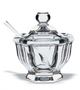 Juicy jams, sweet confits, marvelous marmalades and succulent honeys are all presented with charming flair in the classic Baccarat Jam Jar Collection. This beautiful, handmade piece includes a spoon. Terrific for serving sugars and fine sea salts as well.