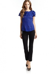 THE LOOKSemi-sheer tonal checked designRound necklineFront button closureShort flutter sleevesTiered, ruffled neckline Princess seams THE FITAbout 21 from shoulder to hemTHE MATERIALSilk/cottonCARE & ORIGINHand washMade in ItalyModel shown is 5'9 (175cm) wearing US size 4. 