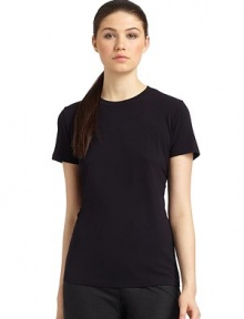 THE LOOKCrewneckShort sleevesPullover styleTHE FITAbout 24½ from shoulder to hemTHE MATERIAL90% viscose/10% elastaneCARE & ORIGINHand wash or dry cleanMade in ItalyModel shown is 5'10½ (179cm) wearing US size 2. 