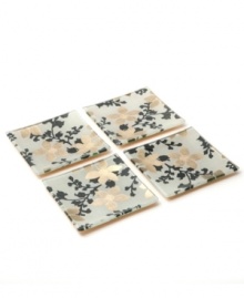 Full of festive allure, Midnight Garden appetizer plates feature gold blooms shimmering against dark silhouettes in solid glass. From Prima Design. Full of festive allure, Midnight Garden appetizer plates feature gold blooms shimmering against dark silhouettes in solid glass. From Prima Design.
