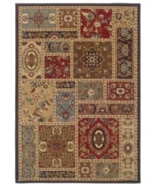 A collection of rich, colorful floral pieces are connected with slim, detailed borders in the Yorkville area rug. This classic home accent is constructed of soft, low pile fibers for an exquisite finish to any room decor. (Clearance) A collection of rich, colorful floral pieces are connected with slim, detailed borders in the Yorkville area rug. This classic home accent is constructed of soft, low pile fibers for an exquisite finish to any room decor. (Clearance)