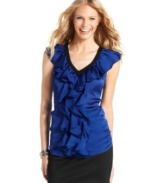 A generous ruffle gives Sunny Leigh's top a flirty, feminine feel. Perfect with a pencil skirt for work!