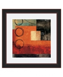 Circle meets the square. Vivid brushstrokes contrast black lines, creating a dramatic art print that appeals to modern taste. By artist Brent Nelson, this abstract design is framed in black for an especially clean finish. Circle meets the square. Vivid brushstrokes contrast black lines, creating a dramatic art print that appeals to modern taste. By artist Brent Nelson, this abstract design is framed in black for an especially clean finish.