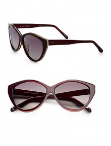 These retro-inspired resin frames are embellished in contrasting metal. Available in translucent burgundy with smoke gradient lens. 100% UV protectionImported