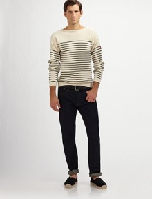 Channeling nautical style, this striped boatneck is the perfect heritage sweater in a luxuriously lightweight blend of cotton and cashmere.BoatneckRibbed detailHand-embroidered logo on arm70% cotton/30%cashmereDry cleanImported