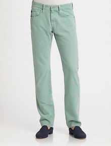 A fan favorite in a slim-straight silhouette gets a subtle touch of color with this sulfur green grass wash.Five-pocket styleInseam, about 3465% cotton/35% tencelMachine washMade in USA