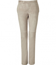 With a classic chino cut, these ultra-luxe suede pants from Ralph Lauren are a trend-right alternative to your tried-and-true trousers - Button tab front, on-seam pockets, back welt pockets with button, slim legs with seam detail above knee - Pair with a sheer blouse, a slim blazer, and platform heels With a classic chino cut, these ultra-luxe suede pants from Ralph Lauren are a trend-right alternative to your tried-and-true trousers - Button tab front, on-seam pockets, back welt pockets with button, slim legs with seam detail above knee - Pair with a sheer blouse, a slim blazer, and platform heels