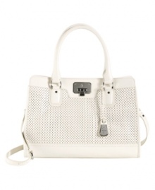Cole Haan updates their iconic vintage-inspired tote with a pretty perforated floral pattern. Smooth leather and gunmetal hardware add just enough edge this prim and proper bag.