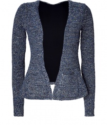 Better than your average blazer, this ultra-chic open silhouette jacket will amp up your workweek look - Open front with bottom closure, long sleeves, flared bottom, fitted silhouette - Style with a blouse, leather paneled leggings, and platform booties Better than your average blazer, this ultra-chic open silhouette jacket will amp up your workweek look - Open front with bottom closure, long sleeves, flared bottom, fitted silhouette - Style with a blouse, leather paneled leggings, and platform booties