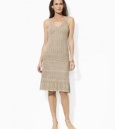 Embodying vintage romance in a delicate silk-blend pointelle knit, a sophisticated dress is finished in a sleeveless silhouette with a chic V-neckline from Lauren by Ralph Lauren.