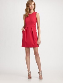 Sculptural and sleek, tailored with crisp pleating and impeccable panel construction.Jewel necklineSleevelessPanel constructed bodiceSkirt pleatsSide slash pocketsConcealed back zip with keyhole button closureFully linedAbout 25 from natural waist72% viscose/23% nylon/5% elastaneDry cleanMade in USA of Italian fabricModel shown is 5'11 (180cm) wearing US size 4. 