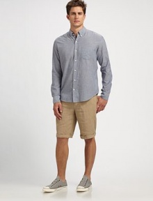 Lightweight linen short is refined in a classic trouser fit.Side slash, back welt pocketsLinenDry cleanImported