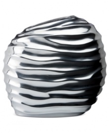 Natural brilliance. A design inspired by the earth's natural ridges but made of high-gloss aluminum gives the Sculpted round vase its modern allure. Handcrafted by Donna Karan Lenox.