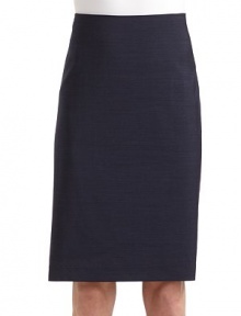 THE LOOKFlat frontSide zip closureBack seamsPleated back hemTHE FITAbout 23½ from waist to hemTHE MATERIAL61% viscose/34% virgin wool/5% spandexFully linedCARE & ORIGINDry cleanImportedModel shown is 5'10½ (179cm) wearing US size 4. 