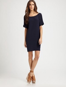 Make a statement in a silk boatneck with dropped shoulders, rolled cuffs and an ultra-low scoopback. BoatneckDropped shouldersShort sleevesRolled cuffsScoopbackPull-on styleAbout 17 from natural waistSilkDry cleanImportedModel shown is 5'11 (180cm) wearing US size 4. Make a statement in a silk boatneck with dropped shoulders, rolled cuffs and an ultra-low scoopback. BoatneckDropped shouldersShort sleevesRolled cuffsScoopbackPull-on styleAbout 17 from natural waistSilkDry cleanImportedModel shown is 5'11 (180cm) wearing US size 4.