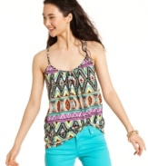 A bright, tribal print lends trend-right power to this super-cute tank top from Pink Rose!