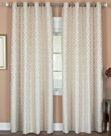 A purely modern diamond motif adds luxe texture and polish to any setting in the Sutton window panel from Elrene. A grommeted header makes for easy opening while offering a tailored draping effect. A purely modern diamond motif adds luxe texture and polish to any setting in the Sutton window panel from Elrene. A grommeted header makes for easy opening while offering a tailored draping effect.